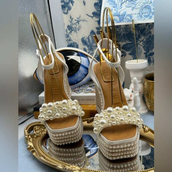 🆕 GIANNI BINI 🧿 NWOB Savanna Pearl Ornamented Platform Wedge Sandals, Sz 6.5 - Picture 4 of 16